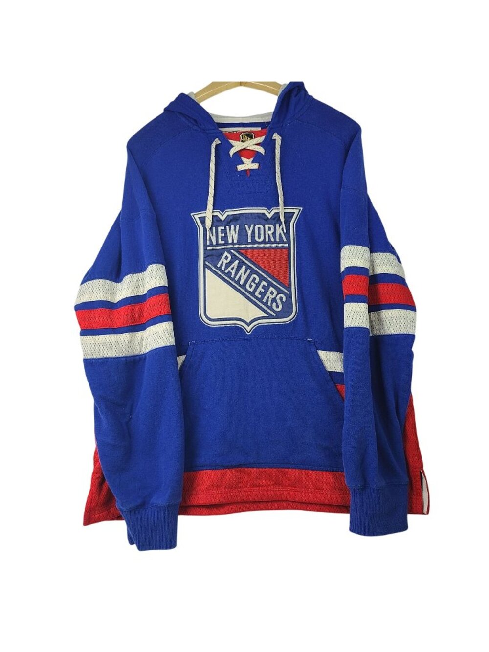 CCM New York Rangers Hockey Jersey Hoodie Tie Up Laced NHL Size Large Vintage